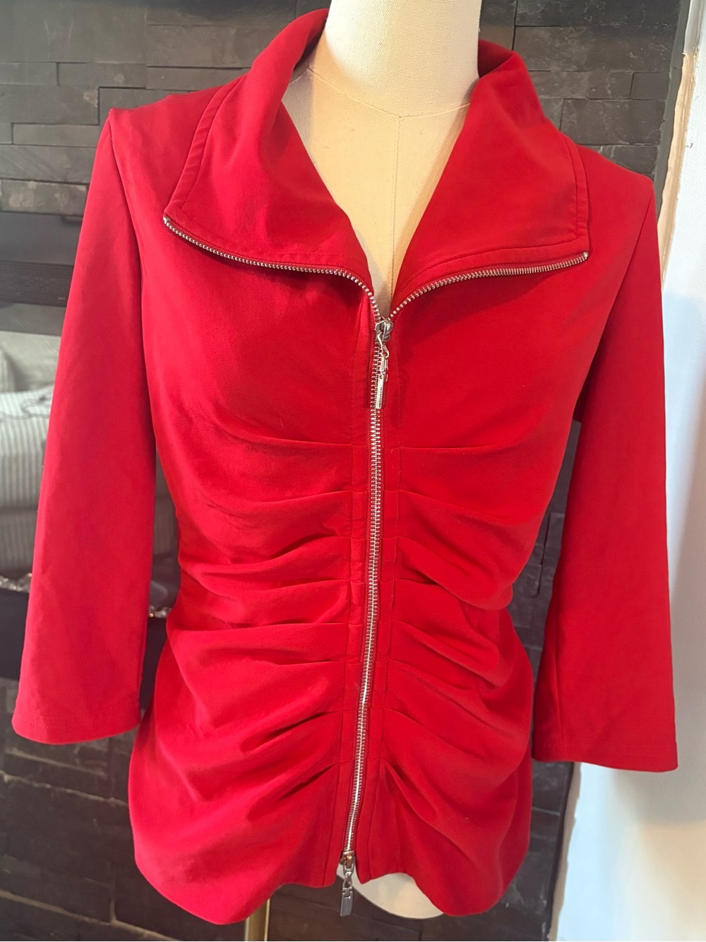 Joseph Ribkoff Red Ruched Zip-Front Jacket - Picture 2 of 5